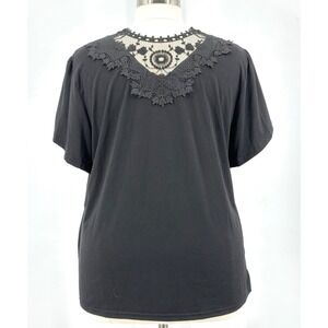 Short Tulip Sleeve Top Black Jersey Stretch Sheer Back‎ Lace Inset Women's 3XL